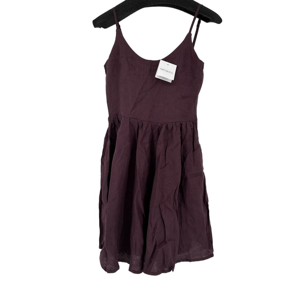 MANTAIKOTAI Linen Spaguetti Strap Dress Purple XS NEW